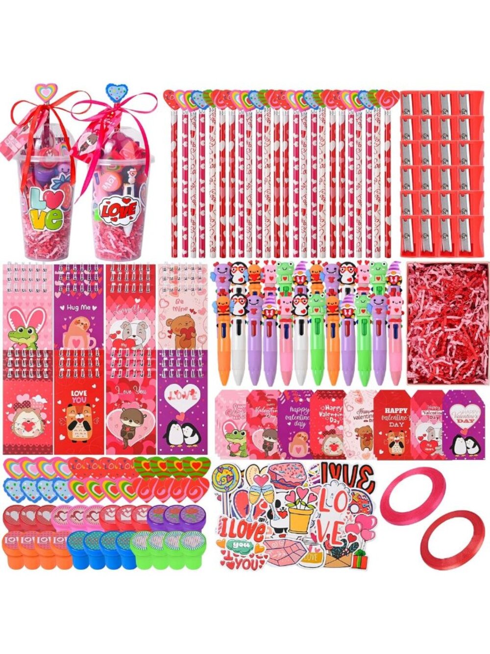 247 Pcs Valentine's Day Classroom Gifts - Stationery, Erasers, Stickers & Prizes